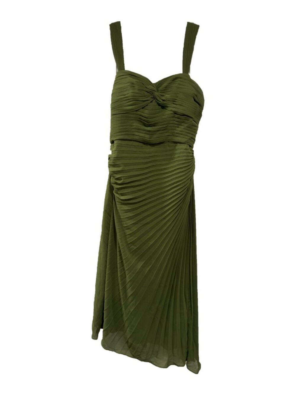 Chiffon Pleated Asymmetrical Dress Olive Green